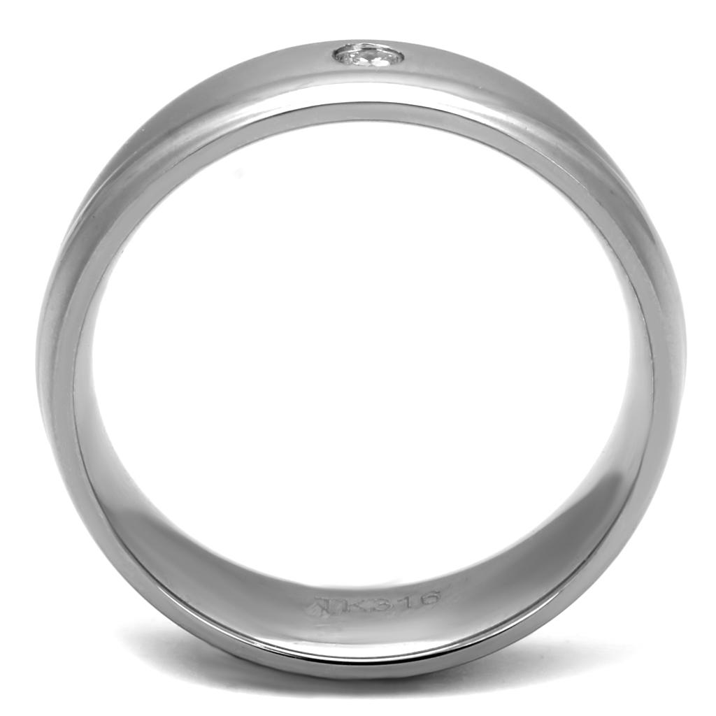 TK2932 - High polished (no plating) Stainless Steel Ring with AAA Grade CZ  in Clear-2