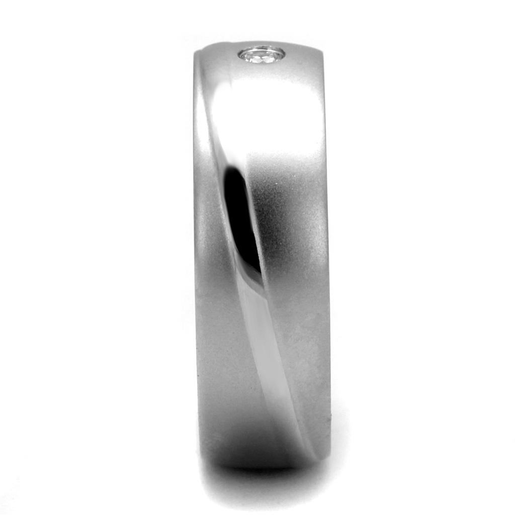 TK2932 - High polished (no plating) Stainless Steel Ring with AAA Grade CZ  in Clear-3