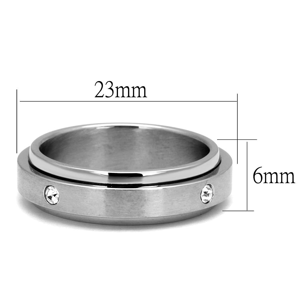 TK2933 - High polished (no plating) Stainless Steel Ring with AAA Grade CZ  in Clear-1