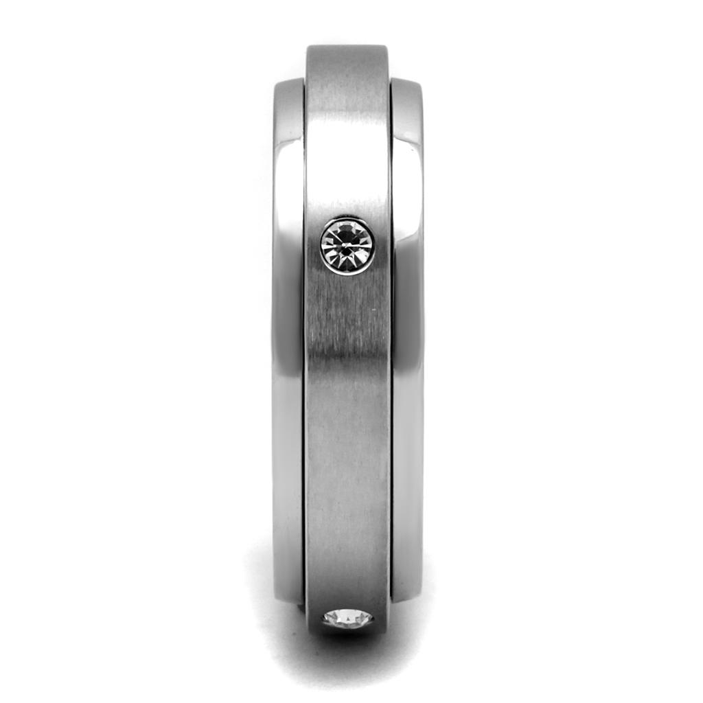 TK2933 - High polished (no plating) Stainless Steel Ring with AAA Grade CZ  in Clear-3