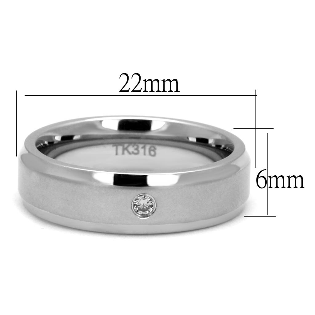 TK2934 - High polished (no plating) Stainless Steel Ring with AAA Grade CZ  in Clear-1