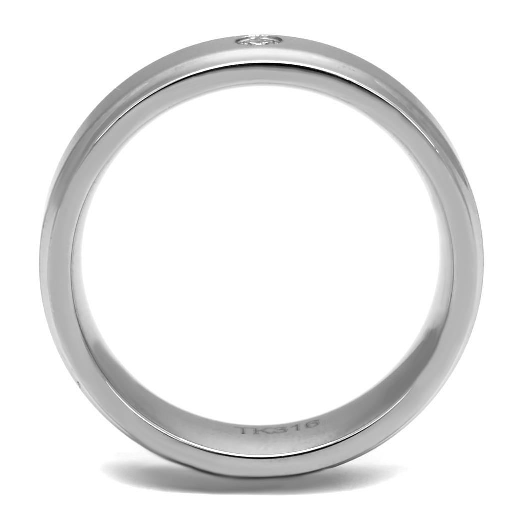 TK2934 - High polished (no plating) Stainless Steel Ring with AAA Grade CZ  in Clear-2