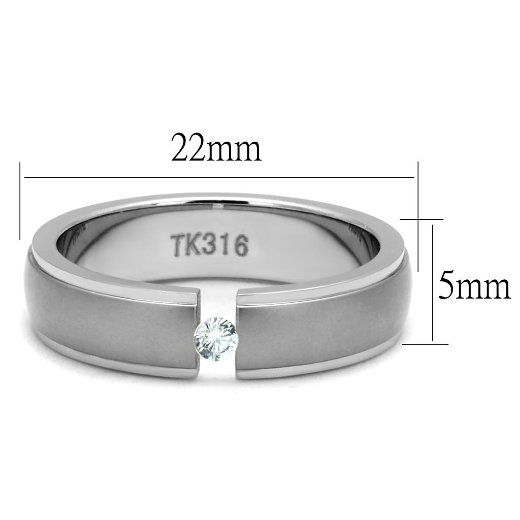 TK2935 - High polished (no plating) Stainless Steel Ring with AAA Grade CZ  in Clear-1