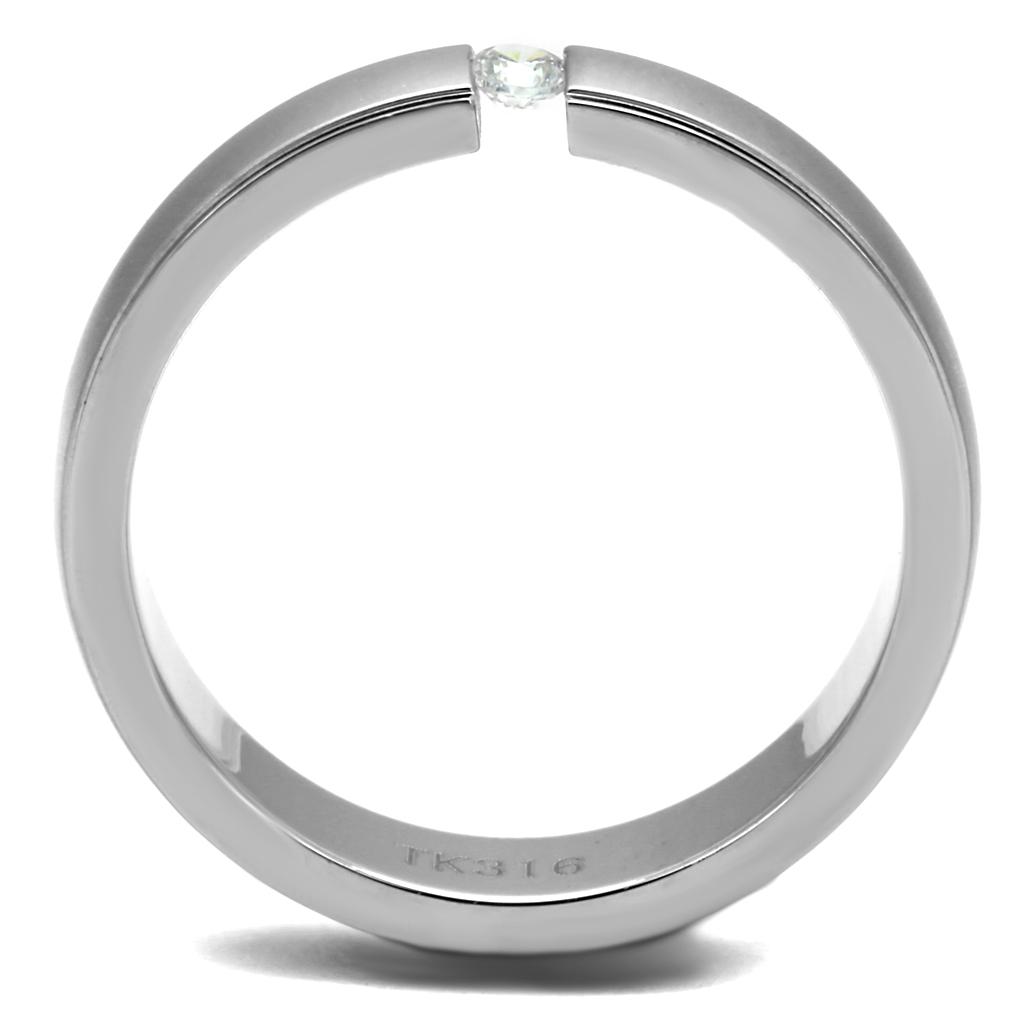 TK2935 - High polished (no plating) Stainless Steel Ring with AAA Grade CZ  in Clear-2