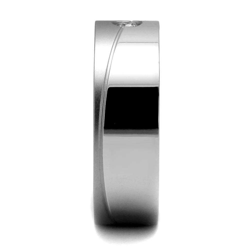 TK2937 - High polished (no plating) Stainless Steel Ring with AAA Grade CZ  in Clear-4