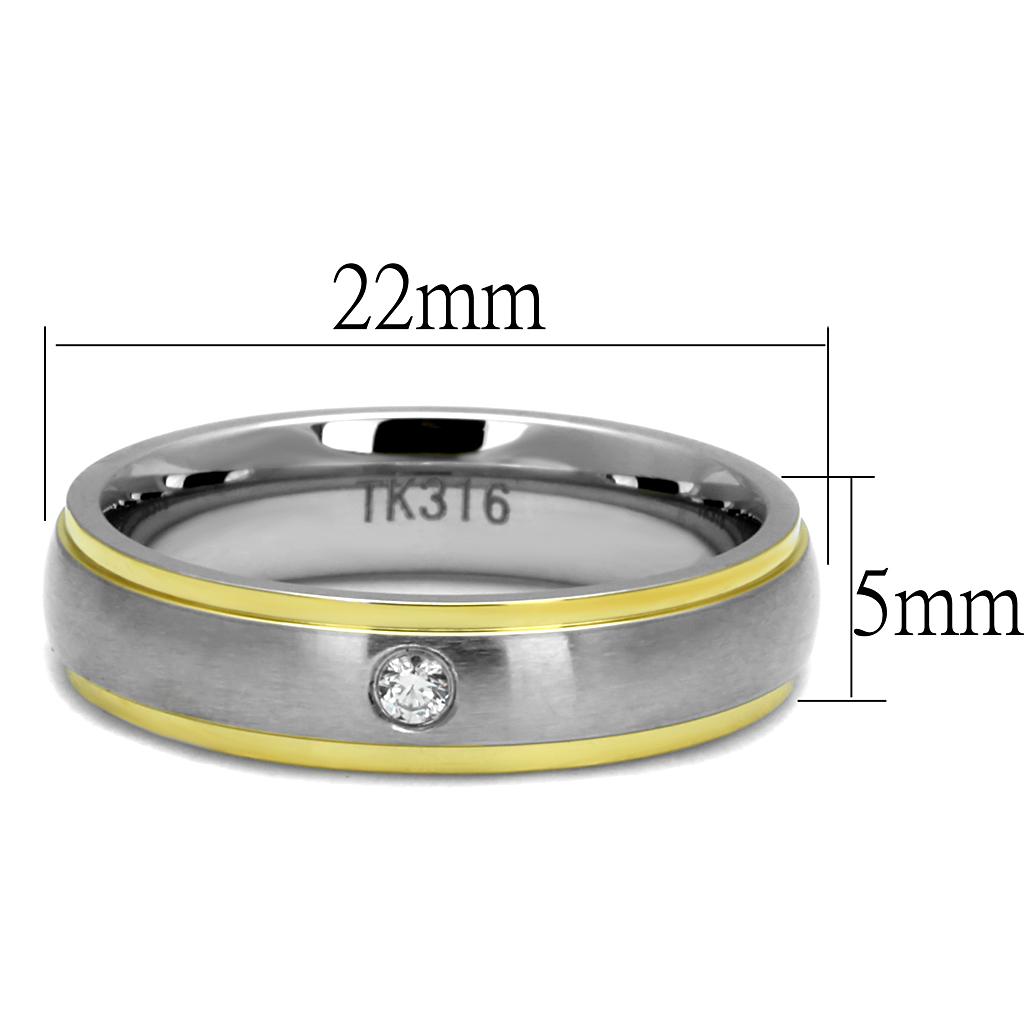 TK2938 - Two-Tone IP Gold (Ion Plating) Stainless Steel Ring with AAA Grade CZ  in Clear-1