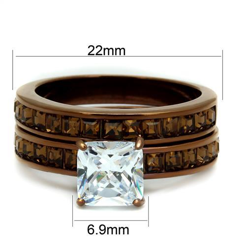 TK2954 - IP Coffee light Stainless Steel Ring with AAA Grade CZ  in Clear-1