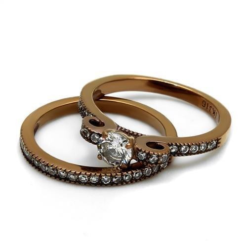 TK2955 - IP Coffee light Stainless Steel Ring with AAA Grade CZ  in Clear-4