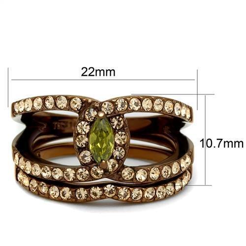 TK2956 - IP Coffee light Stainless Steel Ring with AAA Grade CZ  in Olivine color-1