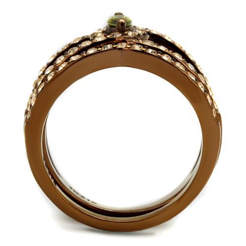TK2956 - IP Coffee light Stainless Steel Ring with AAA Grade CZ  in Olivine color-2