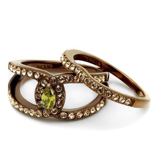 TK2956 - IP Coffee light Stainless Steel Ring with AAA Grade CZ  in Olivine color-4