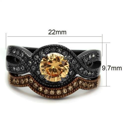 TK2957 - IP Light Black & IP Light coffee Stainless Steel Ring with AAA Grade CZ  in Champagne-1