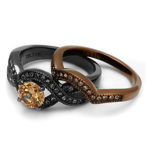 TK2957 - IP Light Black & IP Light coffee Stainless Steel Ring with AAA Grade CZ  in Champagne-4