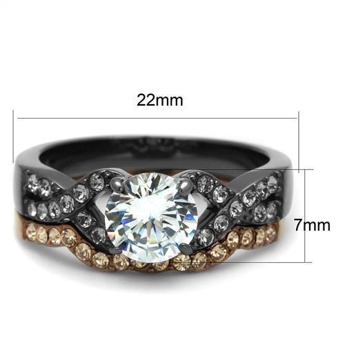 TK2958 - IP Light Black & IP Light coffee Stainless Steel Ring with AAA Grade CZ  in Clear-1