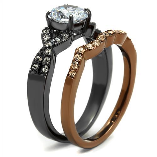 TK2958 - IP Light Black & IP Light coffee Stainless Steel Ring with AAA Grade CZ  in Clear-3