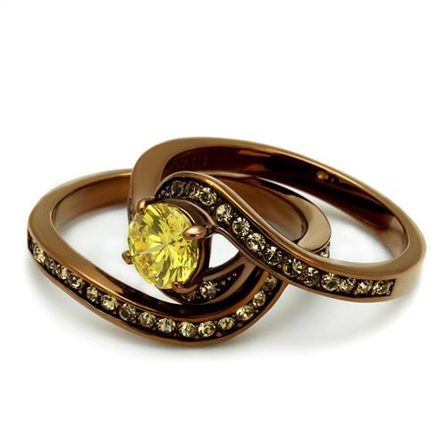 TK2959 - IP Coffee light Stainless Steel Ring with AAA Grade CZ  in Topaz-4