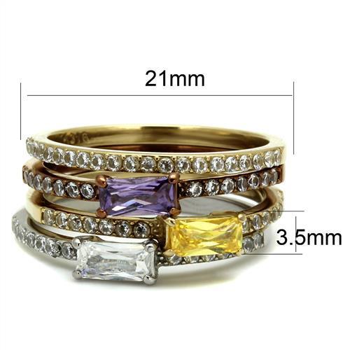 TK2960 - Three Tone (IP Gold & IP Light coffee & High Polished) Stainless Steel Ring with AAA Grade CZ  in Multi Color-1
