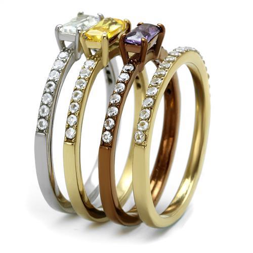 TK2960 - Three Tone (IP Gold & IP Light coffee & High Polished) Stainless Steel Ring with AAA Grade CZ  in Multi Color-3