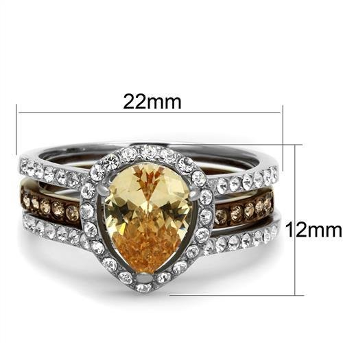 TK2961 - Two Tone IP Light Brown (IP Light coffee) Stainless Steel Ring with AAA Grade CZ  in Champagne-1
