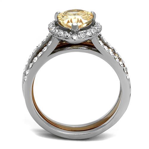 TK2961 - Two Tone IP Light Brown (IP Light coffee) Stainless Steel Ring with AAA Grade CZ  in Champagne-2