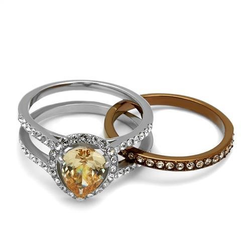 TK2961 - Two Tone IP Light Brown (IP Light coffee) Stainless Steel Ring with AAA Grade CZ  in Champagne-4