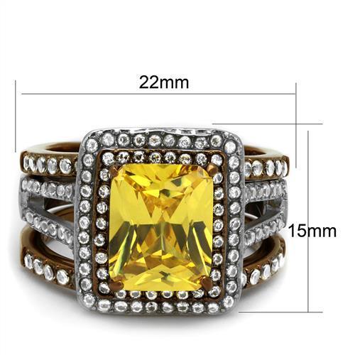 TK2962 - Two Tone IP Light Brown (IP Light coffee) Stainless Steel Ring with AAA Grade CZ  in Topaz-1