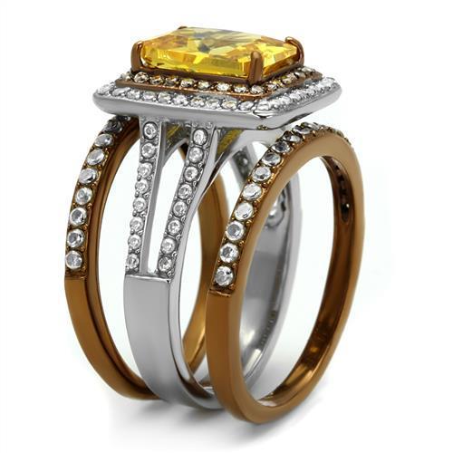TK2962 - Two Tone IP Light Brown (IP Light coffee) Stainless Steel Ring with AAA Grade CZ  in Topaz-3