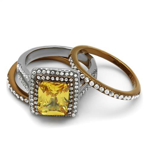 TK2962 - Two Tone IP Light Brown (IP Light coffee) Stainless Steel Ring with AAA Grade CZ  in Topaz-4