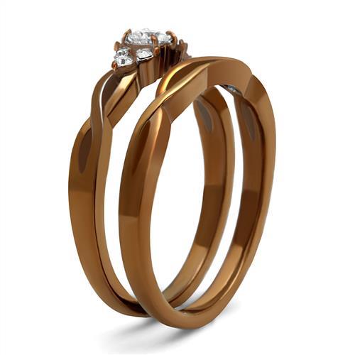 TK2963 - IP Coffee light Stainless Steel Ring with AAA Grade CZ  in Clear-3