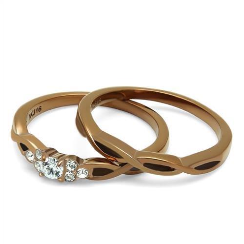 TK2963 - IP Coffee light Stainless Steel Ring with AAA Grade CZ  in Clear-4