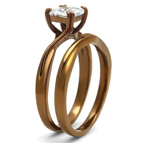 TK2964 - IP Coffee light Stainless Steel Ring with AAA Grade CZ  in Clear-3