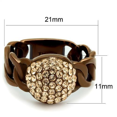 TK2965 - IP Coffee light Stainless Steel Ring with Top Grade Crystal  in Light Peach-1