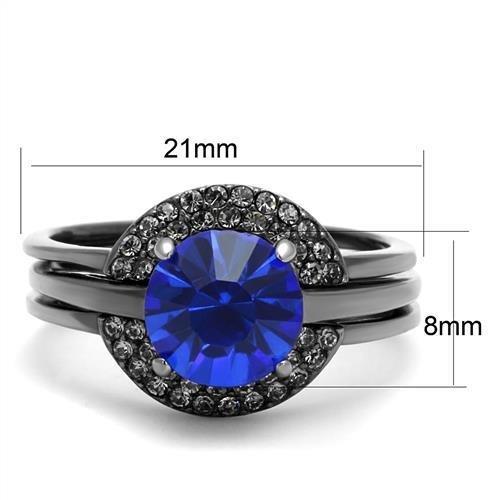 TK2969 - IP Light Black  (IP Gun) Stainless Steel Ring with Top Grade Crystal  in Sapphire-1
