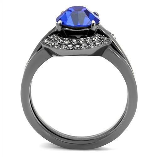 TK2969 - IP Light Black  (IP Gun) Stainless Steel Ring with Top Grade Crystal  in Sapphire-2