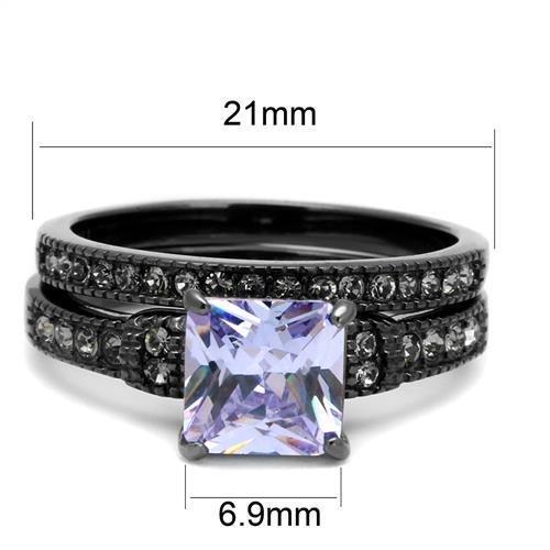 TK2970 - IP Light Black  (IP Gun) Stainless Steel Ring with AAA Grade CZ  in Light Amethyst-1