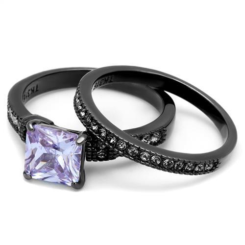 TK2970 - IP Light Black  (IP Gun) Stainless Steel Ring with AAA Grade CZ  in Light Amethyst-4