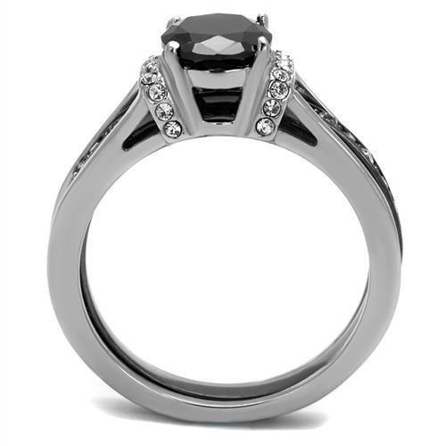TK2971 - Two-Tone IP Black Stainless Steel Ring with Synthetic Synthetic Glass in Jet-2