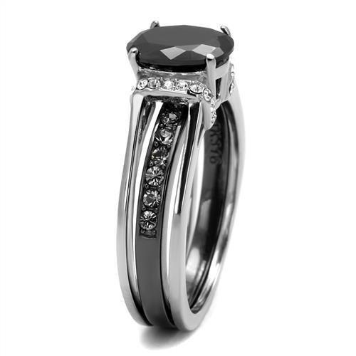 TK2971 - Two-Tone IP Black Stainless Steel Ring with Synthetic Synthetic Glass in Jet-3