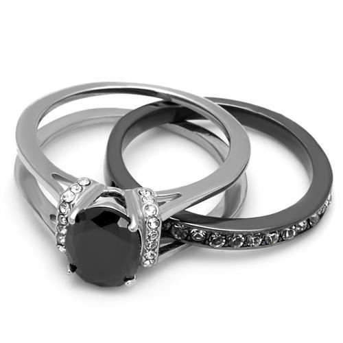 TK2971 - Two-Tone IP Black Stainless Steel Ring with Synthetic Synthetic Glass in Jet-4