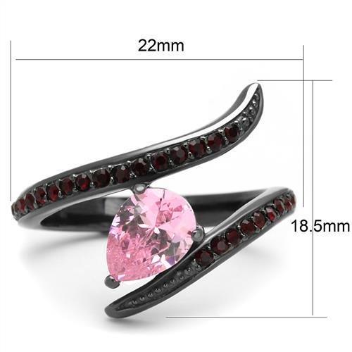 TK2972 - IP Light Black  (IP Gun) Stainless Steel Ring with AAA Grade CZ  in Rose-1