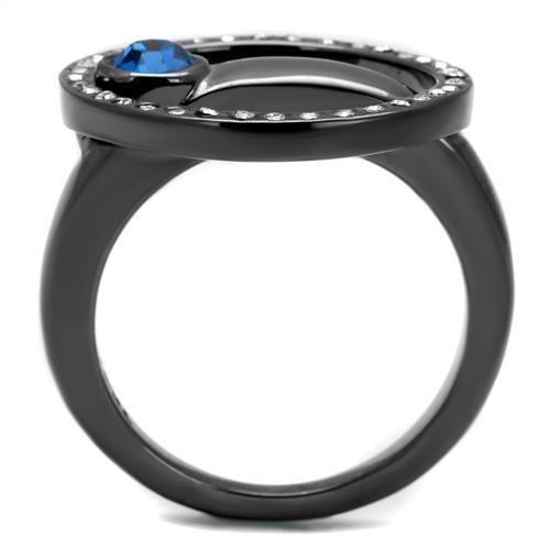 TK2974 - IP Light Black  (IP Gun) Stainless Steel Ring with Top Grade Crystal  in Capri Blue-2