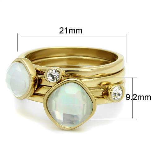 TK2975 - IP Gold(Ion Plating) Stainless Steel Ring with Synthetic Synthetic Glass in White-1