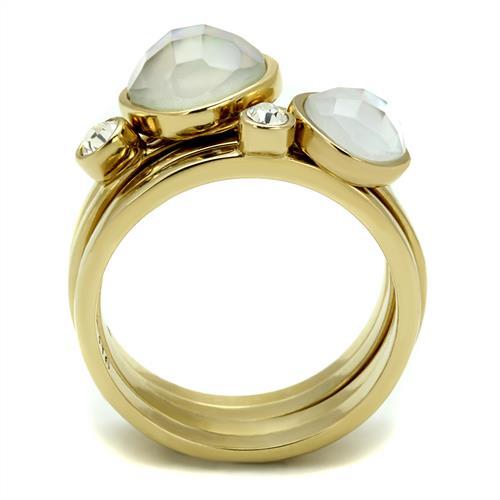TK2975 - IP Gold(Ion Plating) Stainless Steel Ring with Synthetic Synthetic Glass in White-2