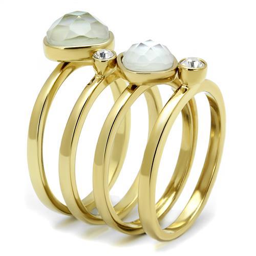 TK2975 - IP Gold(Ion Plating) Stainless Steel Ring with Synthetic Synthetic Glass in White-3