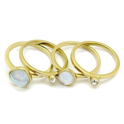 TK2975 - IP Gold(Ion Plating) Stainless Steel Ring with Synthetic Synthetic Glass in White-4