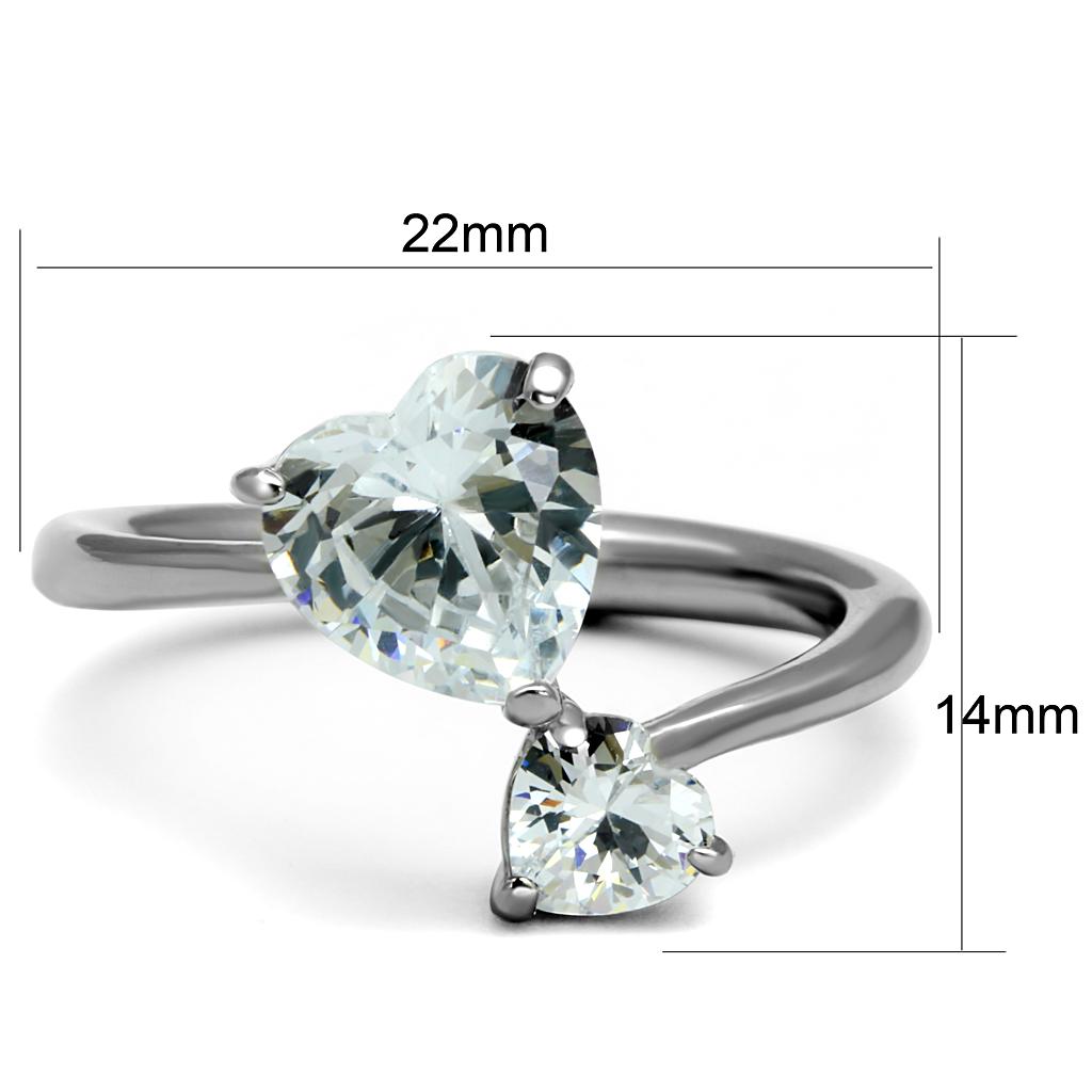 TK2981 - High polished (no plating) Stainless Steel Ring with AAA Grade CZ  in Clear-1