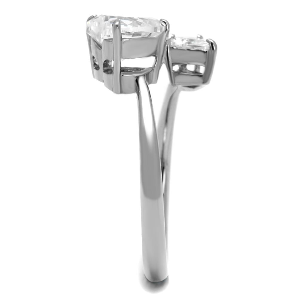 TK2981 - High polished (no plating) Stainless Steel Ring with AAA Grade CZ  in Clear-3