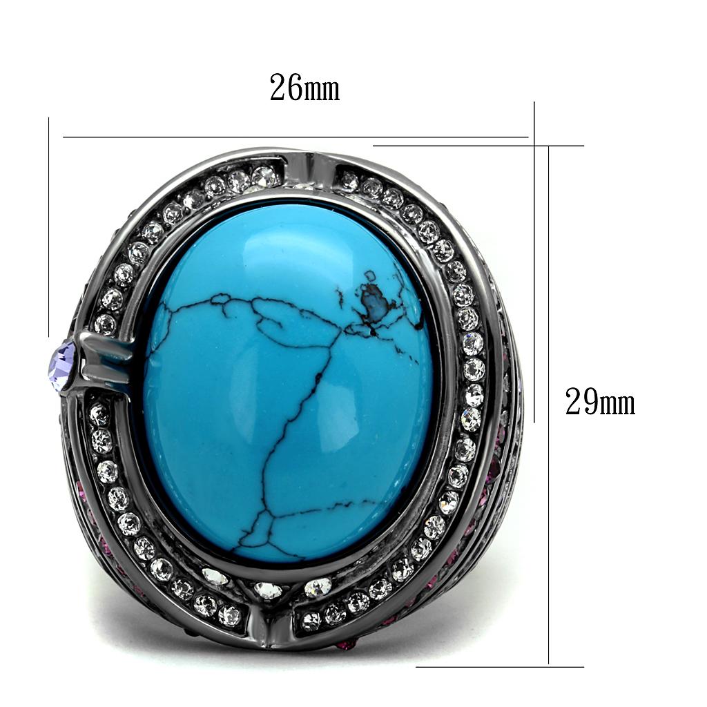 TK2983 - IP Light Black  (IP Gun) Stainless Steel Ring with Synthetic Turquoise in Sea Blue-1