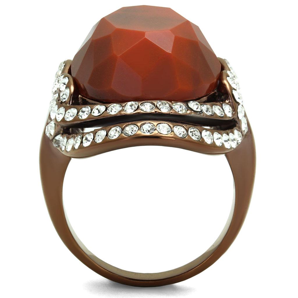 TK2984 - IP Coffee light Stainless Steel Ring with Synthetic Synthetic Stone in Orange-2
