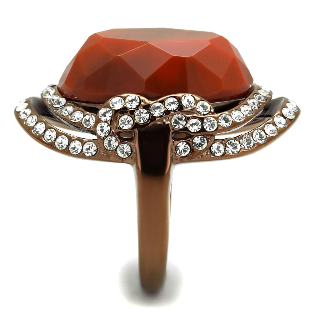TK2984 - IP Coffee light Stainless Steel Ring with Synthetic Synthetic Stone in Orange-3